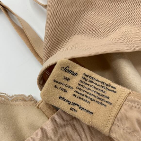 Soma Enticing Lift Balconette Bra 38B Nude Lace Underwire Push‑Up Style 0516 - Picture 5 of 10